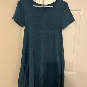 LuLaRoe Blue A-line Mini Dress with Short Sleeves and Crew Neck